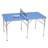 Klappbarer Tischtennistisch, Tischtennisplatte Mini mit Tragegriff, Indoor Tischtennistisch, 152x76x76cm, Tischtennisplatte Compact, Inklusive Netz, 2 Schlägern und 3 Tischtennisbällen