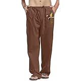 Leinen Hosen Herren Sommer Lang- Strandhose Herren Leichte Atmungsaktiv Jogginghose Bequeme Leinenhose Loose Fit Sommerhose Elastische Taille Freizeithose mit Kordelzug Weit Bein Hose Urlaub Alltag