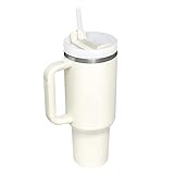 idudu 40oz(1200ml) Isolierbecher mit Griff, Doppelwandig Vakuum Isolierter Autobecher, Thermobecher mit Strohhalm, Trinkbecher für heißen und kalten Kaffee, Wasser, Getränke, Tee