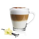 Sendez 6 Cappuccino Kaffeegläser Teegläser 250 ml Henkel und 6 Edelstahl-Löffel Trinkgläser