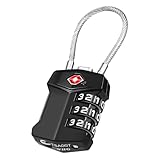 ZHEGE TSA Schloss, 3 Stellig Kofferschloss Zahlenschloss Klein, Kabelschloss mit Weiße Zahlen, Gepäckschloss, Reiseschloss für Koffer, Rucksäcke, Zelt, Schublade (1 Stück, Schwarz)