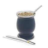 balibetov Yerba Mate Tee Set (Mate Becher) aus Rostfreiem Edelstahl mit Bombilla (Strohhalm) für Mate, Yerba Mate Set Leicht zu Reinigen und Sehr Widerstandsfähig(Grau)