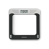 medisana PS 425 Sprechende Personenwaage, Präzise digitale Waage aus Glas, 4 Sprachen, Integrierte Abschaltautomatik, Schwarz / Grau, bis 180 kg