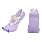 Hotcinab 2 Paar Yoga Socken für Damen Yoga Zehensocken mit Verband Rutschfeste Zehensocken Atmungsaktiv Pilates Socken ABS Stoppersocken Rutschfeste Griffsocken Antirutschsocken für Fitness Violett#2