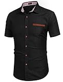 COOFANDY Herren Hemd Kurzarm Jeanshemd Denim Kariert Slim Fit T Shirt Cowboy-Style Freizeithemd Kurzarm für Herren Schwarz L