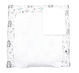 TupTam Wickelauflage mit 2 wasserfesten Frotteebezügen – weich gepolstert & hautfreundlich MAR02579, Farbe: Bären/Füchse/Mint, Größe: 70 x 70 cm