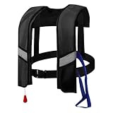 Rettungsweste für Erwachsene, automatisch, aufblasbar, mit verstellbarer Schnalle, mit reflektierenden Streifen und Pfeife, Schwimmwesten, Wassersport, kein CO2-Gas (schwarz)