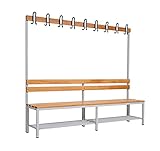 furni24 Umkleidebank Sitzbank Garderobenbank Sportbank einseitig mit Garderobenhaken und Schuhrost 200 cm x 170 cm x 43 cm