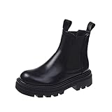 XCVFBVG Damenstiefel Herbst und Winter Weiße Knöchelstiefel Damen Plattformschuhe Schwarz Leder Punk Ankle Boots Chelsea Stiefel Damen Hohe Stiefel(Color:Black,Size:36 EU)