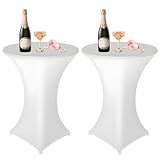 2 er-Set Weiß Stehtisch Stehtischhusse, Ø 80-85 cm Rund Stehtischdecken Elastisch Weiß Stretch Tischdecken mit Fußtaschen, für Bar Runde Tische Hochzeiten Geburtstagsfeiern Bankette-80 x 110 cm