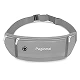 PEGINMOL Laufgürtel für Handy, Lauftasche Jogging Wasserdicht, Läufer-Hüfttasche für Damen und Herren mit 3 Taschen, Großer Kapazität Sportgürtel Verstellbarem Running Belt zum Laufen, Radfahren(Grau)