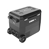 Kompressor Kühlbox 56 Liter mit Rädern - 12/24V elektrische Auto Kühlbox - Gefrierbox bis -20 Grad - Camping Kühlschrank - abnehmbare Griffe, integrierte Flaschenöffner, Rollen