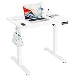 ERGOMAKER Elektrischer Höhenverstellbarer Schreibtisch 80x60cm (31.5'x23.6'), Höhenverstellbarer Tisch mit Spleißplatte (Weißes Gestell + Weiße Tischplatte)