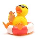 Badeente im Schwimmreif I Quietscheente I Duckshop I L: 8 cm I Spielzeug für Babies und Kinder I Badespielzeug für die Badewanne I Geschenk für Urlauber