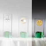 eberin · Smaragd Glastrophäe – Auszeichnung besondere Anlässe · Glaspokal mit Gravur · Pokale aus Glas · zum Jubiläum/Vereinsfest · inkl. Geschenkbox · (Klein [H:18 x B:10cm])