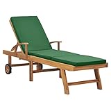 Myheimly Sonnenliege mit Auflage Massivholz Verstellbar Gartenliege Holzliege Liege Relaxliege Liegestuhl Strandliege Gartenmöbel Teak Grün
