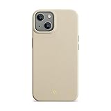 WIIUKA Hülle für iPhone 13 Mini, Leder aus Deutschland, Lederhülle extra Dünn, Premium Handyhülle, Case, Qi, Macaron Edition Cream Beige