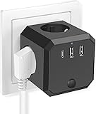 Steckdosenwürfel ohne Kabel, Mehrfachsteckdose mit USB C, 4 Fach Steckdose mit Schalter, 4 Schuko Steckdosen, 2 USB A und 1Typ C(5V/3.4A), 250V/ 4000W, für Büro, Zuhause 3U Wand Einsatz Zauberwürfel