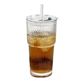 Maitawa] Glasbecher mit Deckel & Strohhalm 500ml (2er Set) - Dickwandige Trinkgläser für Eiskaffee/Smoothies - Auslaufsicher mit Silikondichtung - Hochwertige Kaffee- & Teegläser