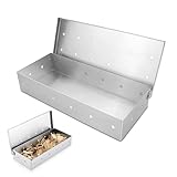 Räucherbox, Räucherkasten, Edelstahl BBQ Grill Smoker Box für für Gasgrills, Die spülmaschinenfeste Smokerbox, Robustes Grillzubehör zum Räuchern von Chips, 22 x 9 x 4cm, Silber