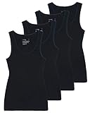 Comfneat Damen 4-Pack Tank Tops Stretch Baumwolle Elasthan Bequeme Unterhemden (Schwarz 4-Pack, XL)