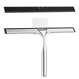 Radikor Duschabzieher Edelstahl, 25.5cm Abzieher Dusche mit Wandaufhänger, Duschabzieher Silikon, Duschwand Abzieher für Dusche, Badezimmer, Spiegel, Fliesen, 1 Ersatzlippe und 1 Haken - Silber