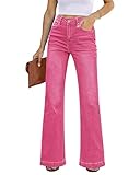 Vetinee Jeans für Damen, hohe Taille, Denim, weites Bein, Baggy-Jeans, dehnbar, ausgestellte Jeans, hot pink, M