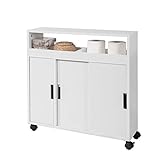 SoBuy BZR02-W Nischenschrank aus Holzwerkstoff, mit offener Ablage Badrollwagen Seitenschrank Badezimmerregal Badschrank mit Rollen Badmöbel weiß BHT ca.: 70x71x20cm