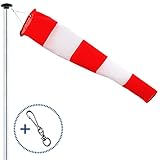 FLAGLY Premium Windsack für Draußen, Windrichtungsanzeiger in Rot-Weiß 150x30x15cm inkl. Aufhängung & Drehwirbel, witterungsbeständig, Windanzeiger Made in Germany, Windhose Garten, Wetterfahne