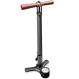 HiLo sports Standpumpe Fahrrad - [Passt für alle Ventile] - Fahrradluftpumpe mit Holz Griff - Standluftpumpe Fahrrad bis 11 Bar - Mit großem Manometer