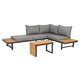 acamp Lounge Gartenmöbel Set Shadow (3-teilig) | Wetterfestes Garten-Lounge Set aus Aluminium-Gestell & FSC-zertifiziertem Akazien-Holz | Modernes Garten Loungemöbel Set mit bequemen Kissen