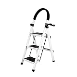 Homewell Trittleiter 3 Stufen klappbar, Stufen Leiter, Stehleitern, Klapptritt, bis 150 kg belastbar, leichte und tragbare Trittleiter, Perfekt für Küche & Haushalt, Taubengrau (Weiß)