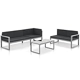 ZEYUAN Garten-Sofagarnitur 3-TLG. mit Kissen, Outdoor Sofa, Gartenbank, Gartenlounge Outdoor, Balkon Sofa, Liegesofa, Outdoorsofa, Aluminium Schwarz