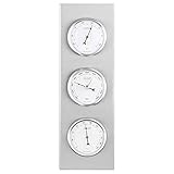 GardenMate® Wetterstation analog BOB Edelstahlrahmen 30x10cm Barometer Thermometer Hygrometer