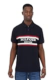 Tommy Hilfiger Herren Poloshirt blau halbe Ärmel mit Color Block Muster und Hilfiger Logo New York, grau, Small