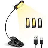 Diboniur Buchlampe Klemme, Klemmlampe mit 9 LEDs, 3 Farbtemperaturen und 3 Helligkeiten einstellbar, USB Wiederaufladbare Leselampe, 360° Flexibel für Büchern im Bett [Energieklasse A+++], Leseleuchte