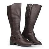 Hawkwell Damen-Reitstiefel mit breiter Wade und doppeltem Reißverschluss, Braun Synthetik EU 36