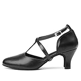 TINRYMX Damen Latin Tanzschuhe Geschlossen Zehen Bequem Salsa Tango Ballsaal Tanzschuhe,L272-Schwarz-6CM,42 EU