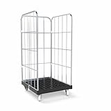 Abrollwerk Rollbehälter 724x815x1350 mm, 3-seitig, inkl. schwarzer Kunstoffplatte (500 kg Traglast), robuster Gitterwagen, verzinkt, Gitterrollwagen für Garage, Lager, Transport und Logistik
