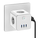 Steckdosenwürfel mit USB, 7 in 1Mehrfachsteckdose ohne Kabel,Steckdosenwürfel mit Schalter, Steckdosenadapter 4000W/16A mit 3 USB (5V/3.1A) für Schlafzimmer, Reise und Büro (Weiß)