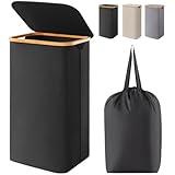 Lifewit 100L Wäschekorb mit Deckel, Wäschekörbe für Wäsche mit Bambus Griffe und Eine Abnehmbare Wäschesack, Große Faltbare Wäschekorb für Schlafzimmer, Bad, Schlafsaal, Waschküche, Schwarz