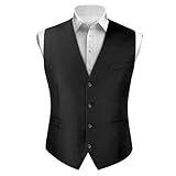 BSBUY Herren Weste Casual Anzugweste Regular mit 2 Taschen Mens V-Ausschnitt Weste Anzug Volltonfarbe Vintage Classic Gothic Weste Anzug Set für Formale Business Hochzeit Party Groomsmen Schwarz L