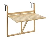 WENKO Bambus Balkon-Klapptisch Mod. Waikiki, Tisch zum Einhängen am Balkon-Geländer mit stufenlos einstellbaren Wandhaltern und herunter klappbarer Tischplatte aus lackiertem Bambus, 64 x 65 x 44 cm