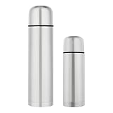 GRÄWE Thermoflaschen Set, 2-teilig, Edelstahl Trinkflasche, Outdoor Thermoskanne, Isolierflasche für unterwegs, Becher und Drehverschluss, Auslaufsicher für Tee & Kaffee, Spülmaschinengeeignet, Silber
