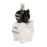 Relaxdays Sparschwein, His & Her Money, 2 Schweine, lustiges Geldgeschenk für Paare & Hochzeiten, Spardose, schwarz/weiß