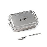 WANGDAO Lunchbox aus Edelstahl (SS304), inklusive Box und Gabel (SS304), 1000 ml Bento-Box mit gut versiegeltem Deckel (SS304) und beweglicher Kunststoff-Trennwand innen, spülmaschinenfest