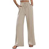 XFSRG Damen Hosen Sommer Freizeithose Leicht Casual Yogahose Weite Lose Gerade Palazzo Weite Leg Hose Stoffhose mit Taschen und Tunnelzug (Aprikose L)