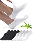 Toes Home Sneaker Socken Damen Füsslinge Herren 8 Paar, Bambus Füßlinge Sneakersocken Unsichtbare Unisex Bambussocken No Show Socken mit Rutschfest Silikon Footies Schwarz Weiß 35-38