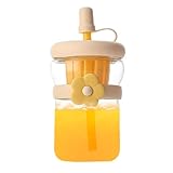 Genérico Glasflasche für Getränke, transparente Getränkeflaschen, auslaufsichere Karaffe mit Deckel und Strohhalm, große Tasse für Kaffee, für Zuhause, Fitnessstudio, Sport und Reisen