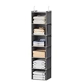 YOUDENOVA Hängeregal Schrankorganizer Stabiler 6 Fächern Kleiderschrank Organizer Ordnungssystem Hängeaufbewahrung mit MDF-Platten und Bambus-Stock verstärkt Grau